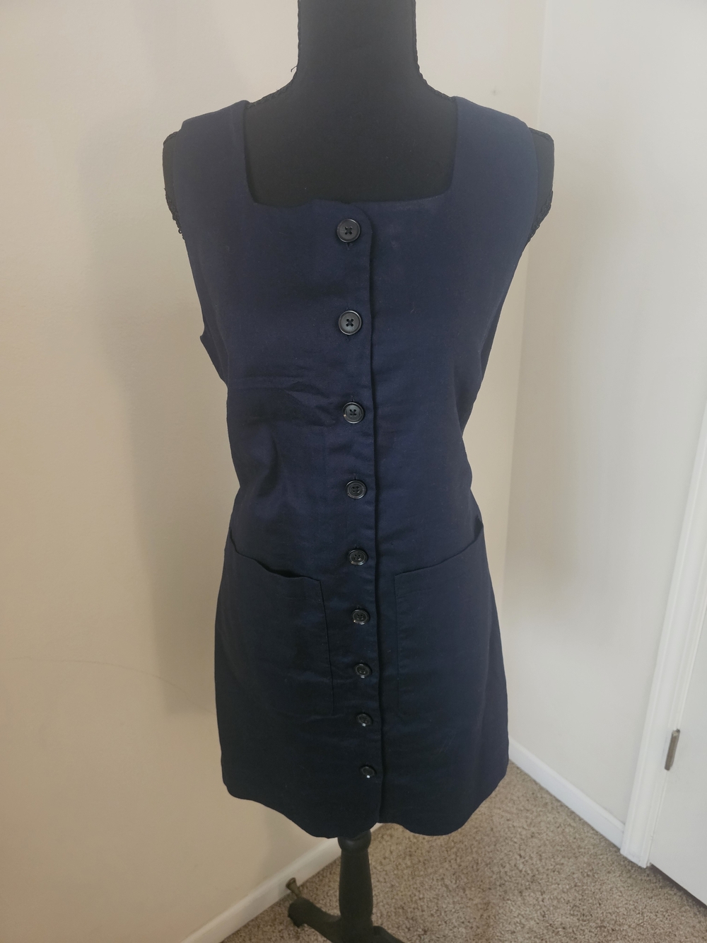 Banana Republic Navy Sleeveless Button-Front Dress
